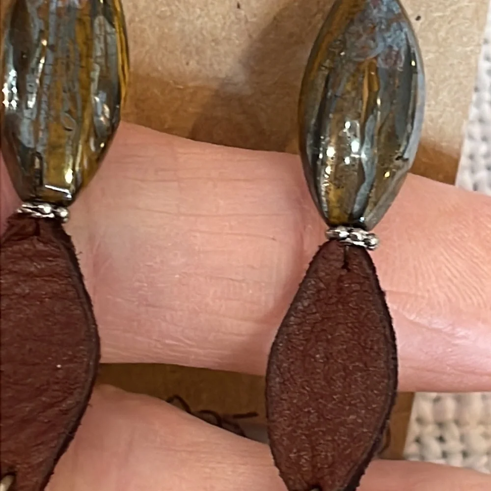 Sterling silver leather and natural stone extra long earthy neutral colors